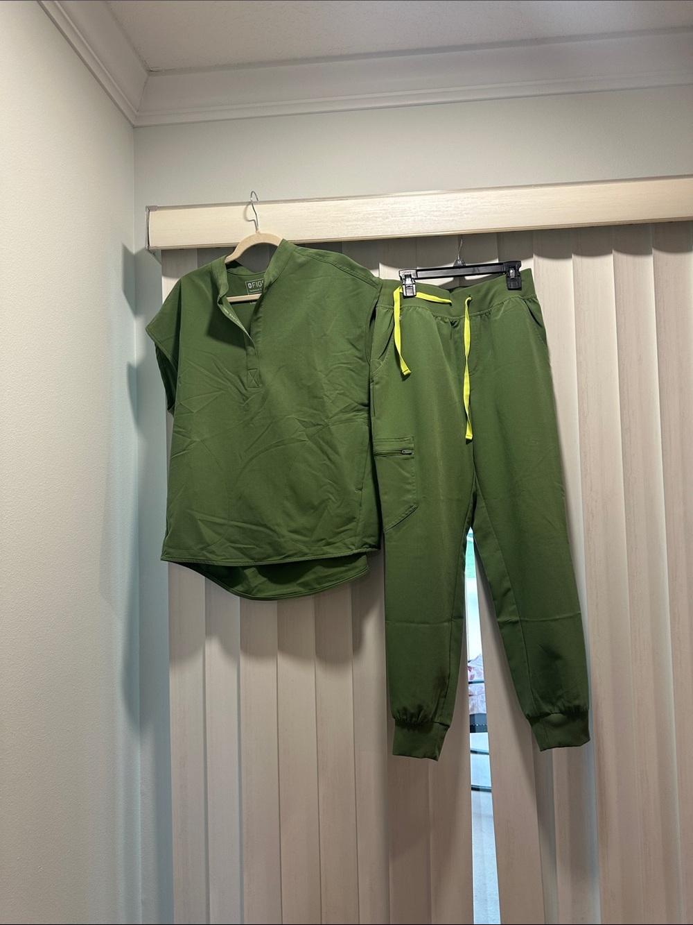 Figs Olive Green Track Pants with Neon Yellow Drawstring